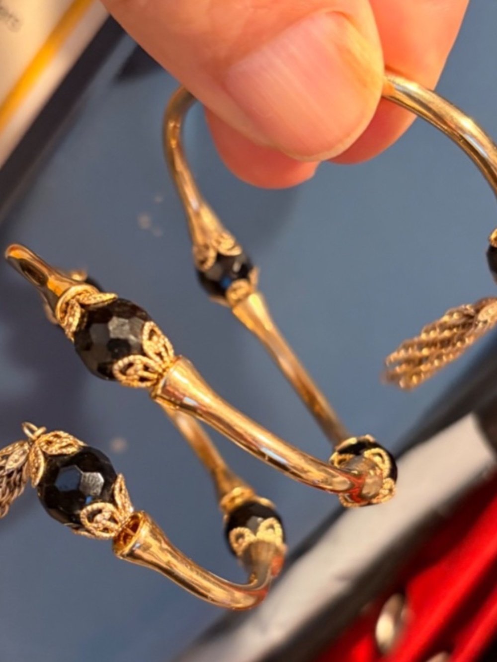 Vintage Triple Wrap Bracelet w Faceted Black Beads #206424439411
